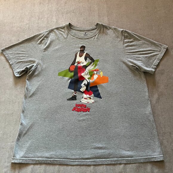 Air Hare Jordan Jump Bugs Bunny Shirt Men Size XXL Gray Basketball Space Jam - Picture 1 of 6